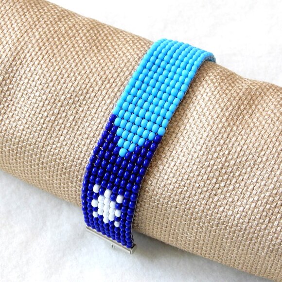 Minnesota state flag bead bracelet, handmade, adjustable length - Picture 3 of 6